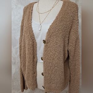 Social Standard Sanctuary Popcorn Knit Cardigan Tan Button Front Cozy Sweater XL
